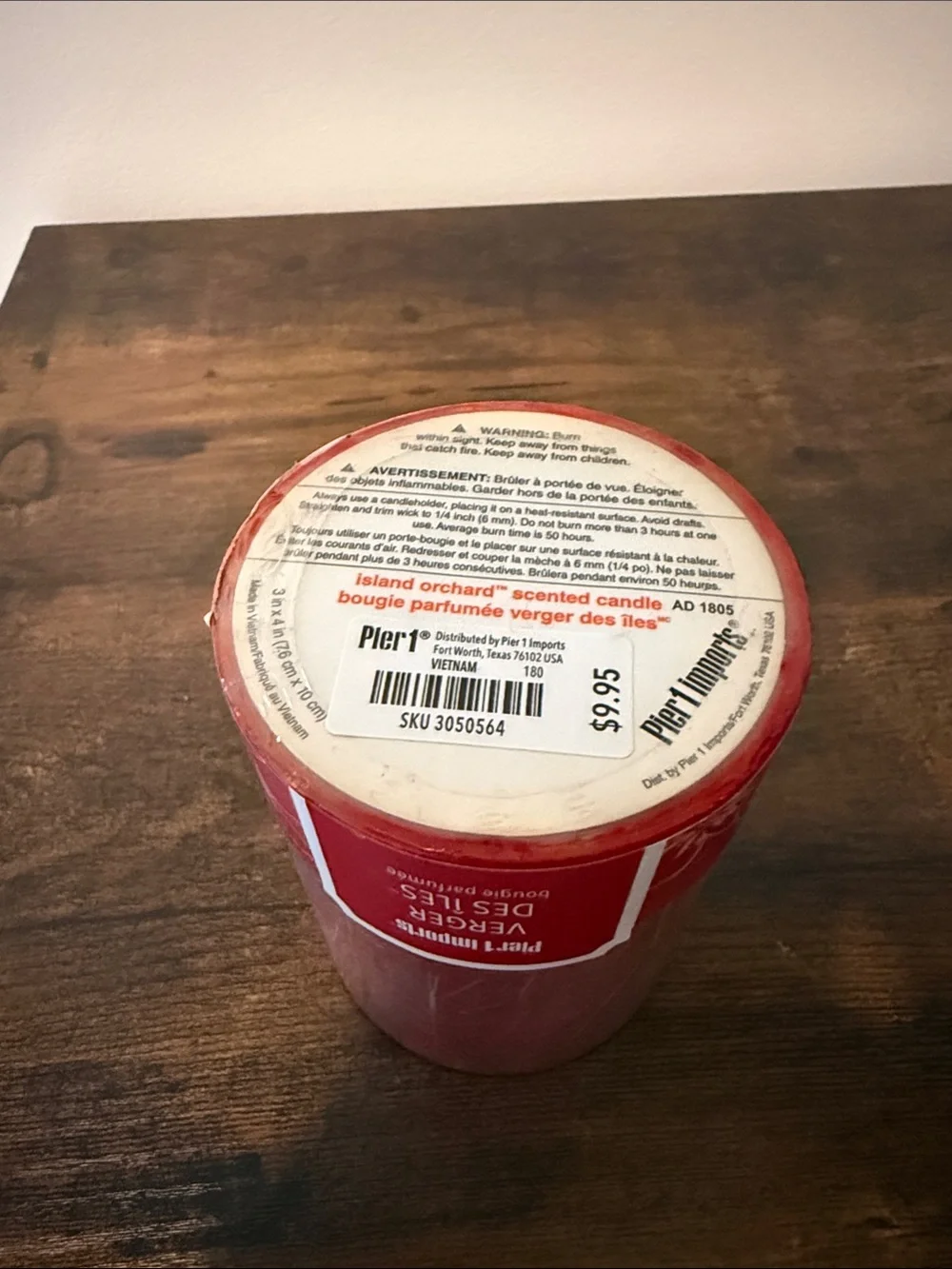 PIER 1 Island Orchard 3x4” Pillar Red Candle NWT New